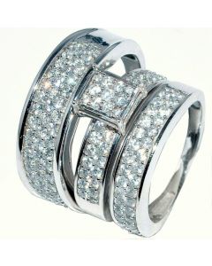 2.15ct Diamond His and Her Trio Set Wedding Rings White Gold Mens and Womens Rings