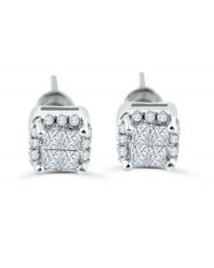 10K Diamond Earrings Princess cut Mens or Womens 5mm Screw Back White Gold or Yellow Gold 