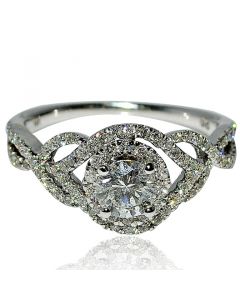 Diamond Engagement Ring Wedding 14K Whtie Gold Halo Split shoulder Criss corss 10mm wide