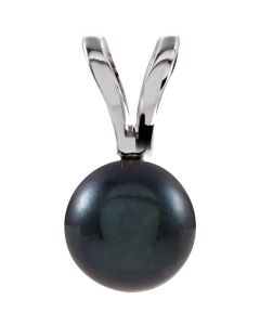 14kt White 6mm Black Akoya Pearl Pendant