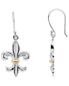 Fleur-De-Lis Earrings Sterling Silver & 14K Yellow Gold Pair Fleur-De-Lis Earrings