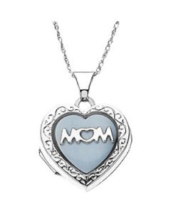 Mother Of Pearl Heart Shaped Mom Locket Sterling Silver  16.50X15.24;P;Mother Of Pearl Heart Shaped Mom Locket