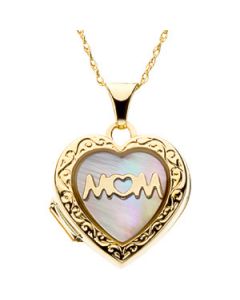 Mother Of Pearl Heart Shaped Mom Locket 14K Yellow Gold 16.50X15.24;P;Mother Of Peral Heart Shaped Mom Locket