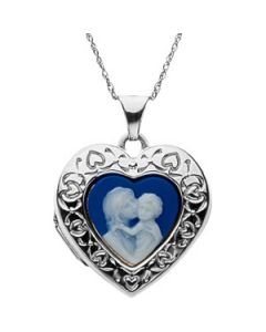 Heart Shaped Cameo Locket With A Mother Holding Her Child Sterling Silver  22.32X21.27;P;Heart Shaped Cameo Locket With A Mother Holding Her Child