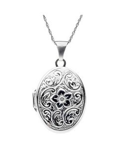 Oval Locket With Scroll & Flower Pattern Sterling Silver  23.58X16.87 Oval Locket With Scroll & Flower Pattern