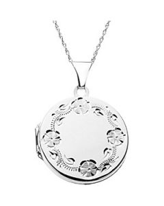 Round Locket With A Flower Pattern Sterling Silver  23.53X21.35