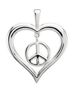 Heart Peace Sign Pendant 14K White Gold 