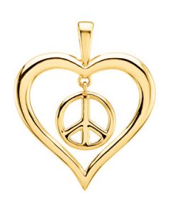 Heart Peace Sign 14K Yellow Gold Heart Peace Sign Pendant