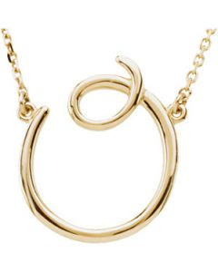 Gold Fashion Script Initial Necklace 14K Yellow Gold O Gold Fashion Script Initial Necklace