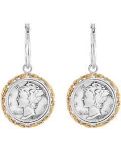 Sterling Silver/ Gold Plated Earring Set With Mercury Dime Coins Sterling Silver  Pair 23.33Mmx21.78Mm Sterling Silver/ Gold Plated Earrings Set With Mercury Dime Coins