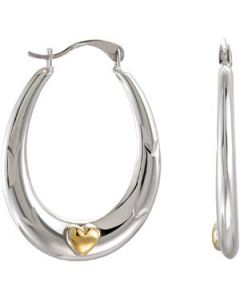 Earrings With Gold Heart Sterling Silver & 14K Yellow Gold 24.50X19