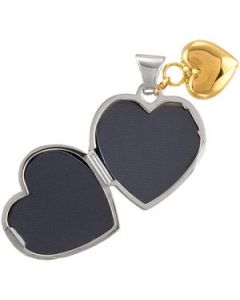 Locket That Holds 2 Pictures And A 14Ky Heart Dangle Sterling Silver & 14K Yellow Gold 15.00X16.50 Mm Locket Holds 2 Pictures And A 14Ky Heart Dangle