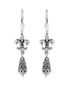 Fleur-De-Lis Dangle Earrings Sterling Silver  Pair Fleur-De-Lis Dangle Earrings