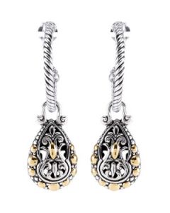 Hoop Earrings With A Pear Shaped Dangle Sterling Silver & 18K Yellow Gold Pair Hoop Earrings With A Pear Shaped Dangle