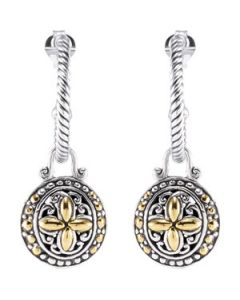 Hoop Earrings With A Circle Shaped Dangle Sterling Silver & 18K Yellow Gold Pair Hoop Earrings With A Circle Shaped Dangle