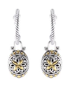 Hoop Earrings With A Oval Shaped Dangle Sterling Silver & 18K Yellow Gold Pair Hoop Earrings With A Oval Shaped Dangle