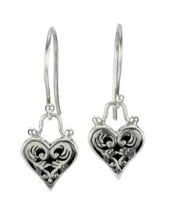 Fashion Earrings With Heart Dangle Sterling Silver  Pair Fashion Earrings With Heart Dangle