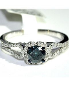 Blue Diamond Engagement Ring 10K White Gold 0.78ct Round accent diamonds