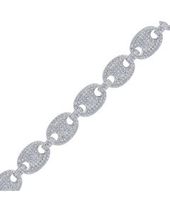 Sterling Silver Mens CZ Pave 12mm-26 inches Puff Mariner Link Chain-SLV-88543 SLV-88543