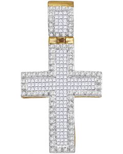 10kt Yellow Gold Mens Princess Diamond Raised Edge Cross Charm Pendant 1.00 Cttw 