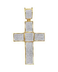 10kt Yellow Gold Mens Diamond Christian Cross Charm Pendant 1.00 Cttw 