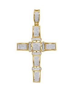 10kt Yellow Gold Mens Diamond Segmented Christian Cross Charm Pendant 1/2 Cttw 
