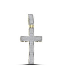 10kt Yellow Gold Mens Princess Diamond Inset Cross Charm Pendant 2-3/8 Cttw