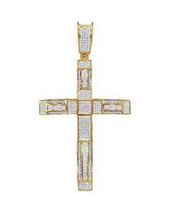 10kt Yellow Gold Mens Pave-set Diamond Roman Cross Charm Pendant 1.00 Cttw 