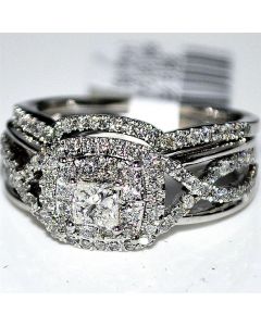 Vintage Wedding Set Bridal Princess Cut solitaire 1ct White Gold 14K