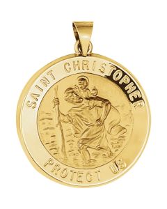 14kt Yellow 25.5mm Hollow Round St. Christopher Medal