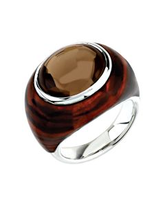 Genuine Smoky Quartz Ring with Tiger Print Enamel