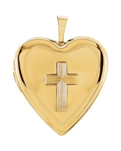14kt Yellow 20.75x19.25mm Cross Heart Locket 