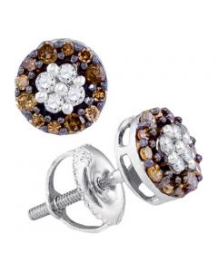 white diamond earrings cognac screw back round cluster 0.25ct white gold 10K