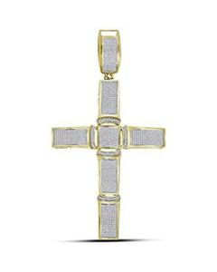 10kt Yellow Gold Mens Diamond Roman Cross Religious Charm Pendant 1-1/2 Cttw 