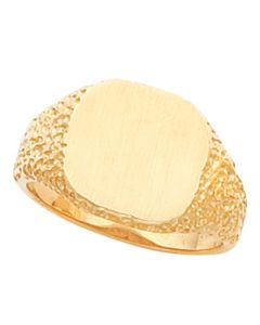 Gents Signet Ring W/Brush Finished Top 14K Yellow Gold 13.00 Mm