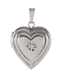 Sterling Silver 15mm .010 CTW Diamond Heart Locket