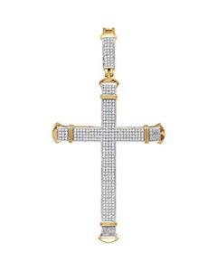 10kt Yellow Gold Mens Diamond Roman Cross Charm Pendant 1.00 Cttw 