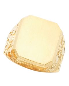 Gents Signet Nugget Ring W/Brush Finished Top 14K Yellow Gold 18.00X16.00 Mm