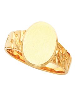Gents Signet Ring W/Brush Finished Top 14K Yellow Gold 14.00X11.00 Mm