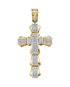 10kt Yellow Gold Mens Diamond Segmented Flared Cross Charm Pendant 1-1/10 Cttw 