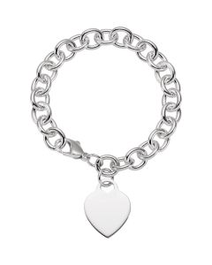 Sterling Silver Cable Bracelet with Heart 9.75mm 