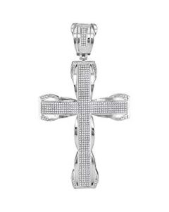 10kt White Gold Mens Diamond Flared Roman Cross Charm Pendant 1-1/2 Cttw 