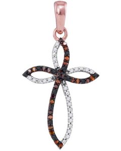 10K Rose Gold Cross With Diamonds Coffee Diamonds and White Diamonds Infinity Style 1/10cttw 26mm Tall