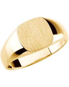 Gents Solid Signet Ring W/Brush Finished Top 14K White Gold 10.00 Mm