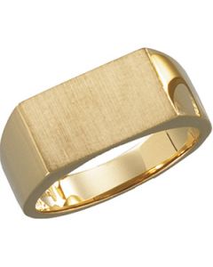 Gents Signet Ring W/Brush Finished Top 14K White Gold 07.50X15.00 Mm