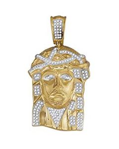 10kt Yellow Gold Mens Diamond Jesus Christ Head Charm Pendant 3/8 Cttw 