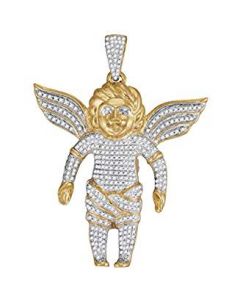 10kt Yellow Gold Mens Diamond Guardian Angel Charm Pendant 7/8 Cttw 