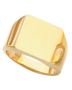 Gents Solid Signet Ring W/Brush Finished Top 14K White Gold 12.00 Mm