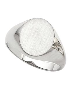 Gents Signet Ring W/Brush Finished Top 14K White Gold 16.00X14.00 Mm