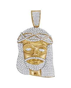 10kt Yellow Gold Mens Diamond Jesus Christ Messiah Head Charm Pendant 2-1/2 Cttw 